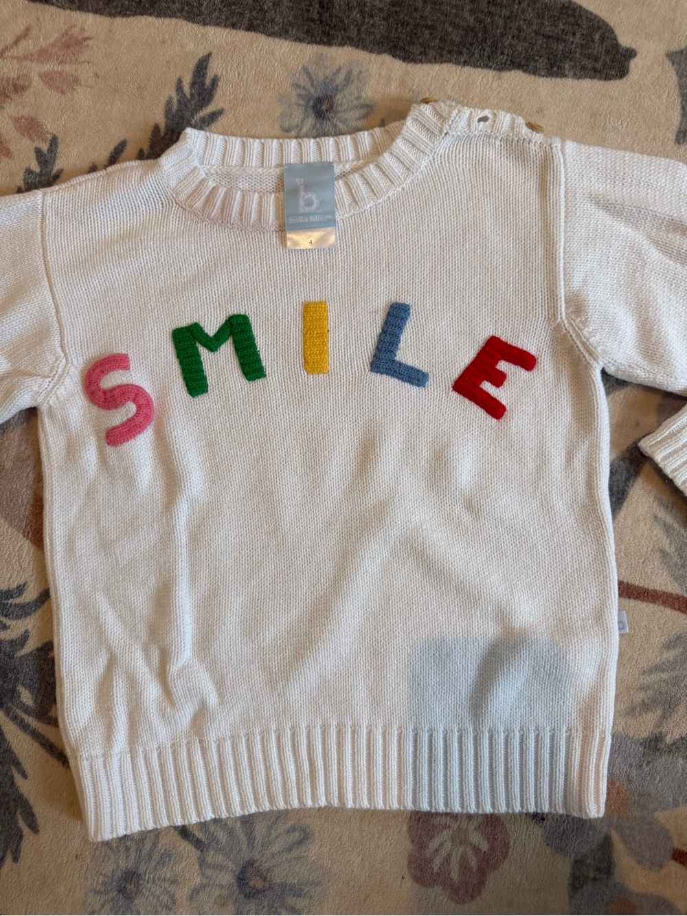 Baby B’gosh White Knit 'SMILE' Sweater - Multi Color Letters
